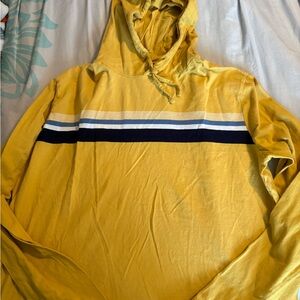 Denim & Flower Yellow Hooded Pullover with Navy and White Stripes